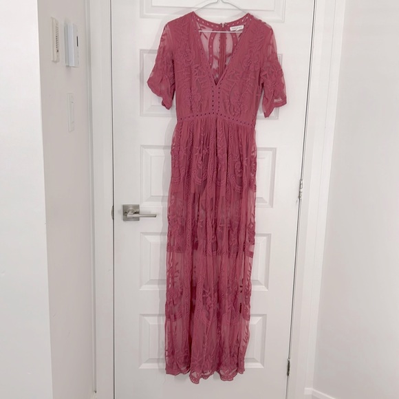 HONEY PUNCH - Lace maxi dress romper embroidered kimono sleeves small bohemian - Picture 2 of 14